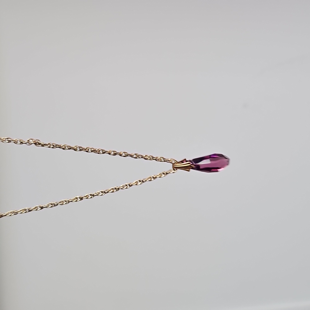 Purple Crystal Faceted Necklace Slender Cut Goldtone Chain Incl NWOT